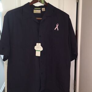 Cubavera Hawaii style Breast Cancer ribbon shirt L